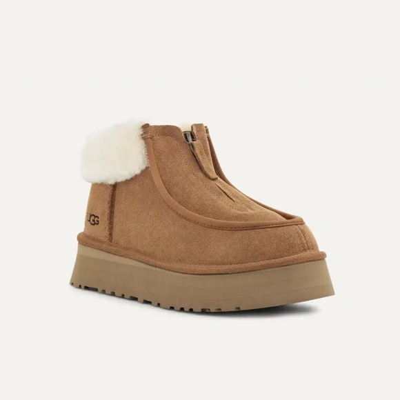 Sheepskin Wool Collar Zipper Platform Mini Ankle Boots - Picture 4 of 13